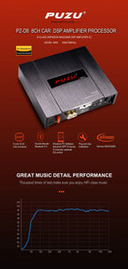 PUZU PZ-D8 D Class 8 Channels Car Audio DSP Amplifier Processor With 4X220W Power Output Digital Signal Processor Audio System