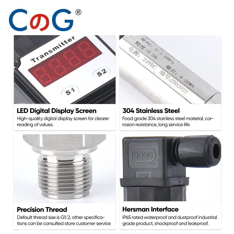 CG LED Display Pressure Transmitter 4-20mA/0-10V Output G1/2  High Precision Pressure Sensor for Water Oil Gas and liquid