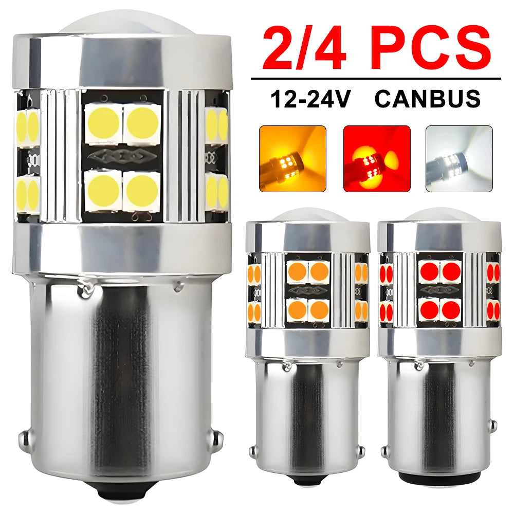 2/4 PCS CANBUS 1156 BA15S 1157 BAY15D LED Bulb For Car Turn Signal Reverse Brake Parking Lights 12V 24V 3030-24SMD 1000LM White