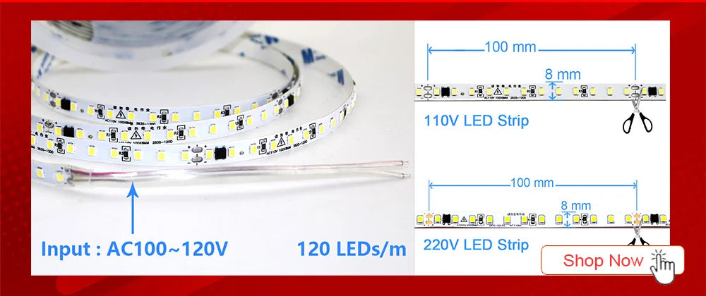 AC220V 230V 5M 600 LED Strip 2835 120LEDs/m Home Lamp Strip Red Ice Blue Green Yellow Pink Flexible And Cuttable Soft Lamp Bar
