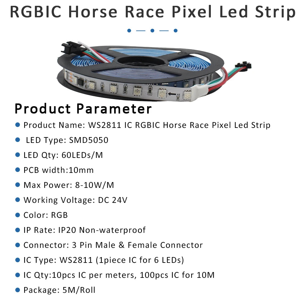 WS2811 RGB IC Running Water Flowing Strip Lights DC 24V 5050 60Leds RGBIC Flexible Ribbon RF Touch Remote Control LED Lighting