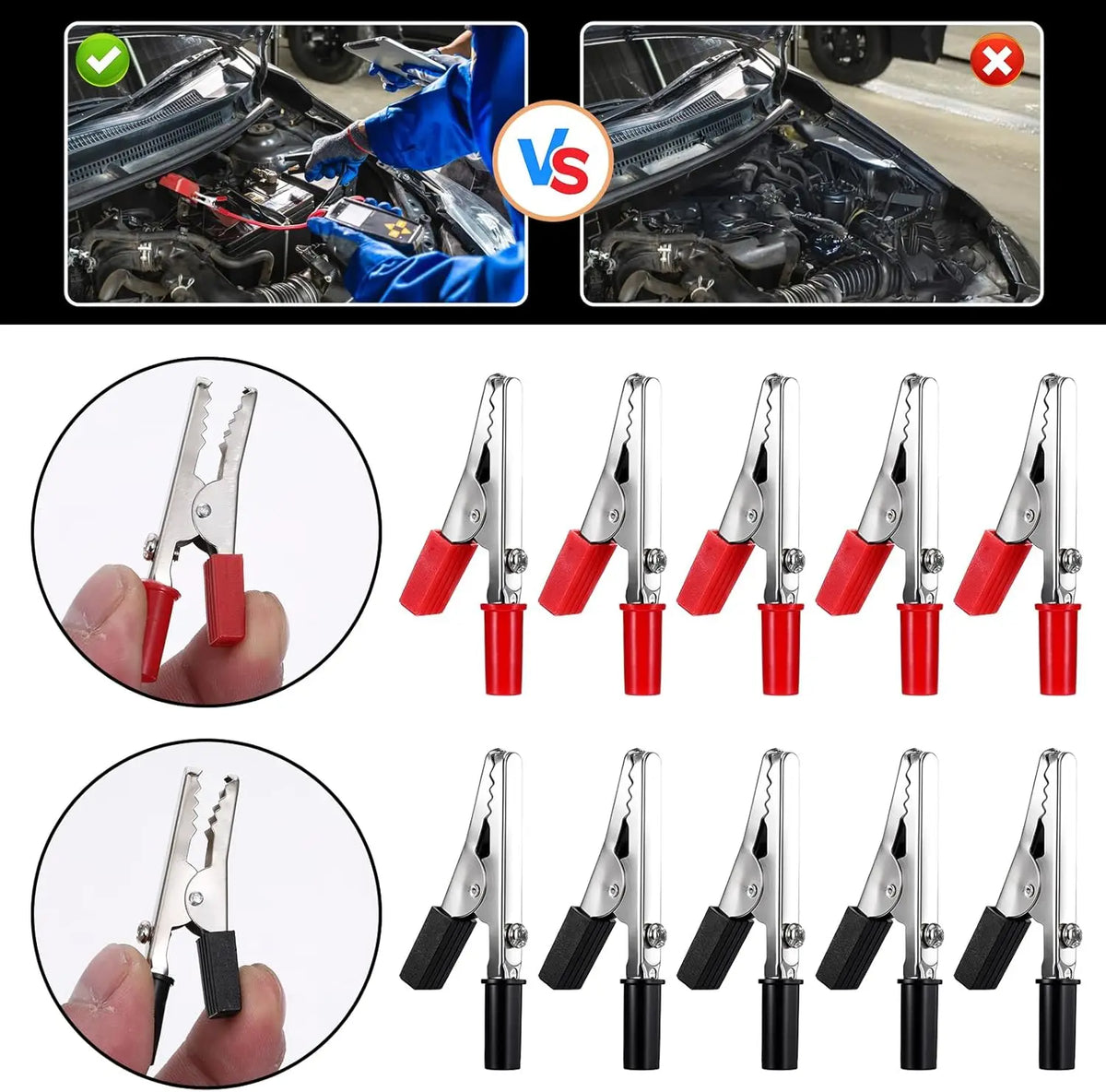 10PCS Red and Black Alligator Clips Electrical Battery Crocodile Clamp Alligator Clips with Screw Terminal Test Clamps For Car