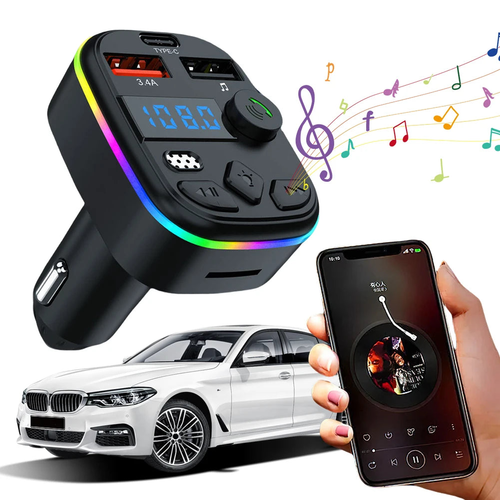 FM Transmitter Bluetooth-Compatible 5.3 Support TF Card U Disk Cell Phone Charger Hands-Free MP3 Player Radio Car FM Transmitter