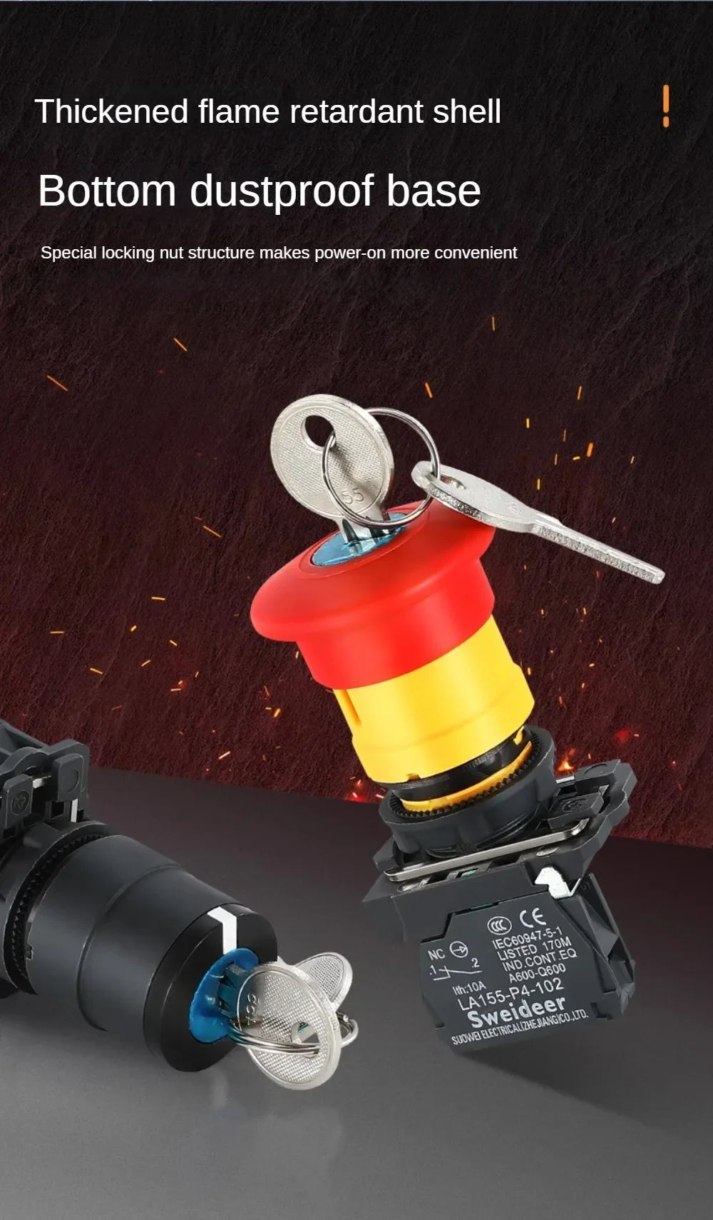 XB4 Key Select Knob Switch 22mm 2/3 Position Self Locking Momentary Self Reset Key Emergency Stop Power Push Button Switch 10A