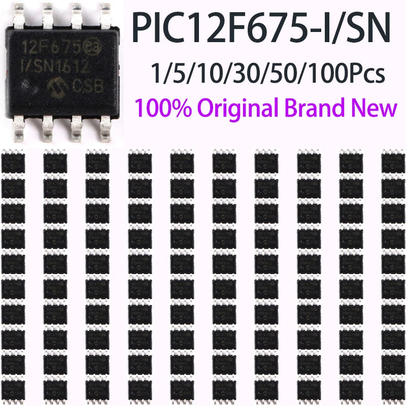 1~100Pcs PIC12F675-I/SN Sop8 Package 8 Bit Flash Memory Pic Microcontroller Integrated Circuit Chip For Electronic Diy Circuit