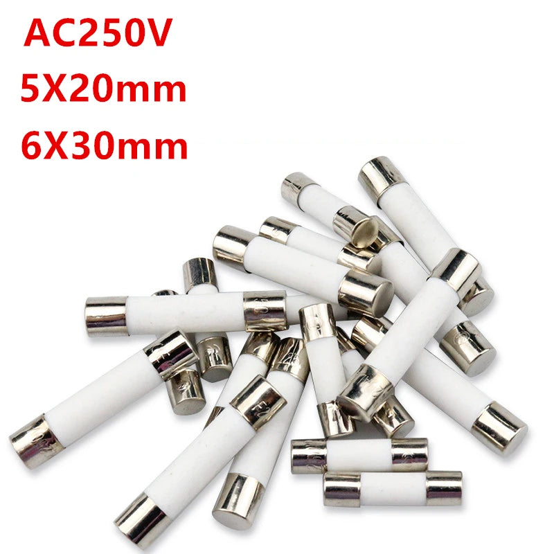 10pc/lot One Sell 5*20mm 6*30mm Fast Blow Tube Fuses mm 250V 0.1A 0.2A 0.3A 0.4A 0.5A 0.63A 0.75A 0.8A 1A AMP Fuse Ceramic Fuse