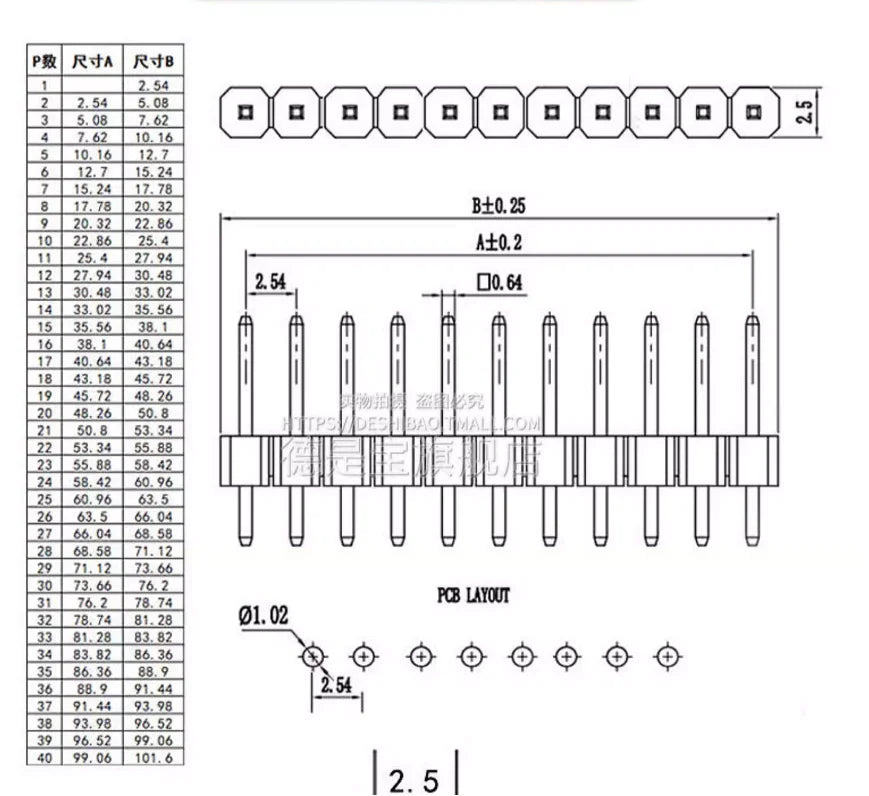 10PCS 1.0mm 1.27mm 2.0mm 2.54mm Pin Header Double Row Male 1/2~40P Breakaway PCB Board Connector Strip Pinheader 1*2/2P 4P 6-40p