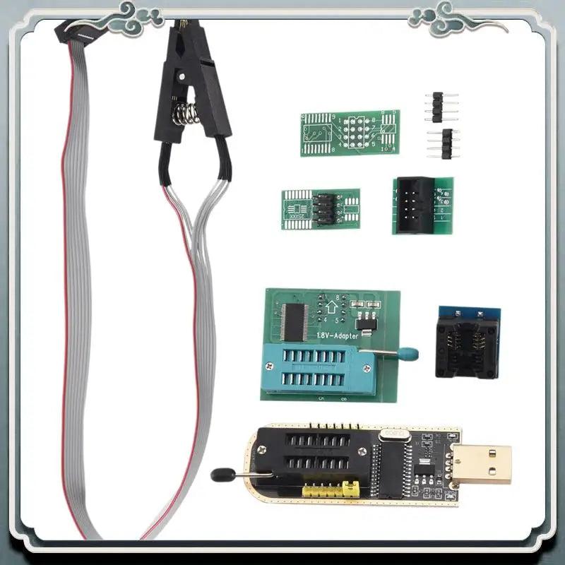 Premium 1Set CH341A 24 25 Series EEPROM Flash BIOS USB Programmer+SOIC8 SOP8 Test Clip+SPI Flash 1.8V Adapter+SOP8 SOIC8 To DIP8