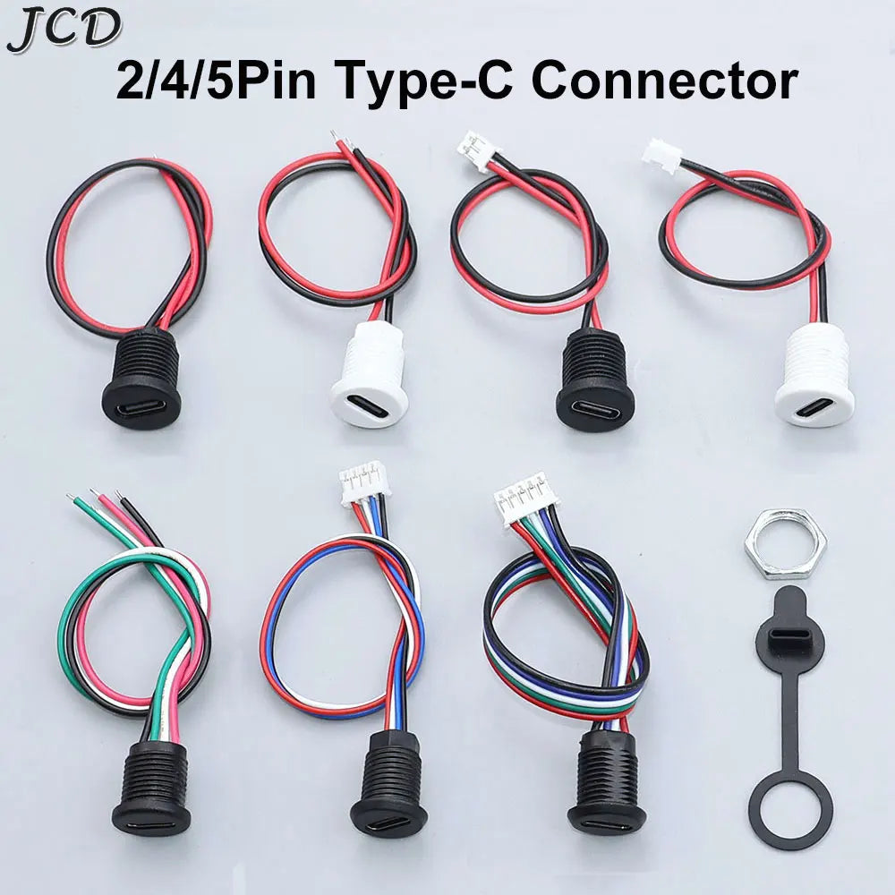 JCD 2/4/5Pin Type C Connector With Line Nut Locking Plate PH 2.0 Waterproof Cap High Current Fast Charging Jack USB C Port