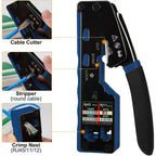 RJ45 RJ11 Crimp Tool Kit Pass Through Cat6 Crimping Tool For Cat5 Cat5e Cat6 8P6P Connector, All-in-one Ethernet Crimper