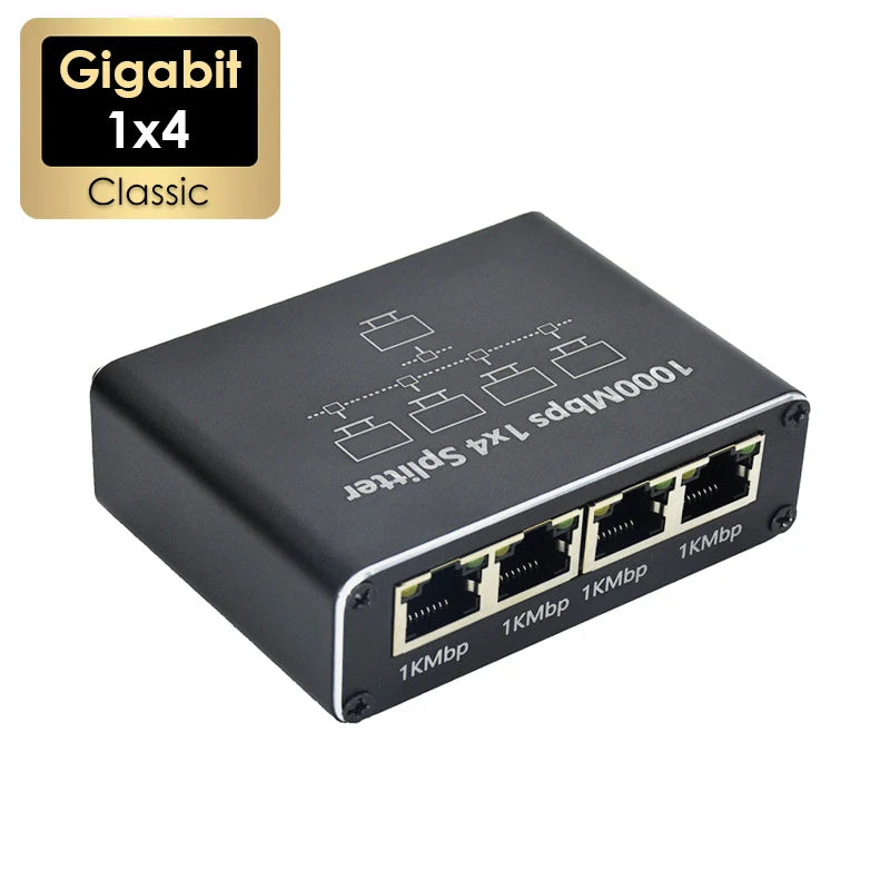 1000Mbps Ethernet 1x4 Splitter Gigabit RJ45 Cat6 LAN Internet 1 in 4 out Extension Coupler for PC Laptop Router Digital TV Box