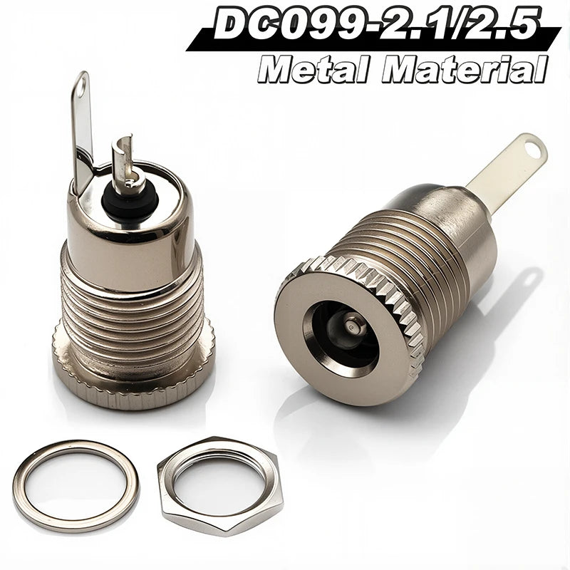 10/50PCS DC099 5.5mm*2.1mm DC Power Jack Socket Female Panel Mount Connector Metal DC-099 Open Hole 11MM 5.5*2.1 5.5*2.5