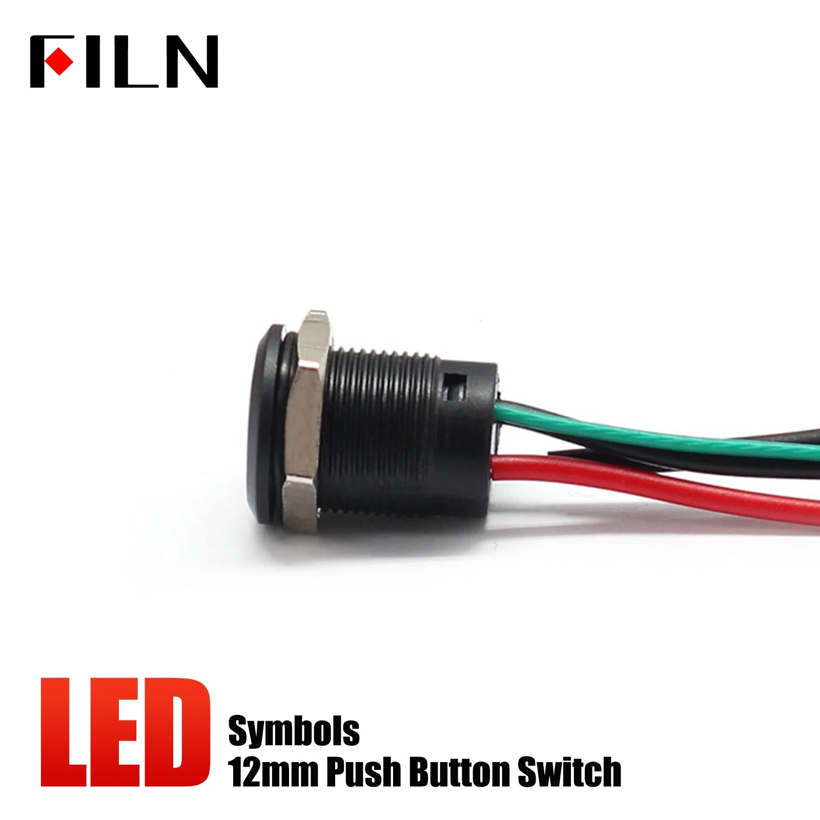 12mm 12V IP65 Symbol Push Button Switch Waterproof Plastic Button Momentary  for Racing Car & Boat - Dashboard Warning