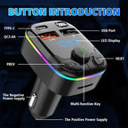 Car Bluetooth 5.0 FM Transmitter Type-C Dual USB Ambient Player Handsfree MP3 Type-C Wireless Light PD QC3.0 Car Charger Adapter
