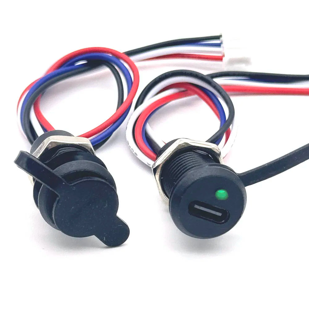 4Pin LED Lamp With IC USB C High Current Charging Socket With Nut Snap Lock Plate TYPE-C Female Waterproof Female Connector Jack