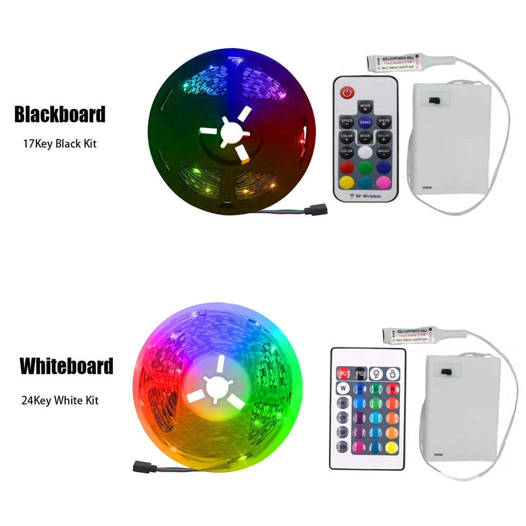 DC 5V 5050 RGB Strip LED Light Battery Powed IP21/IP65 Ribbon Tape Stable Led Strips Indoor Outdoor 3/24/44key Control Remote