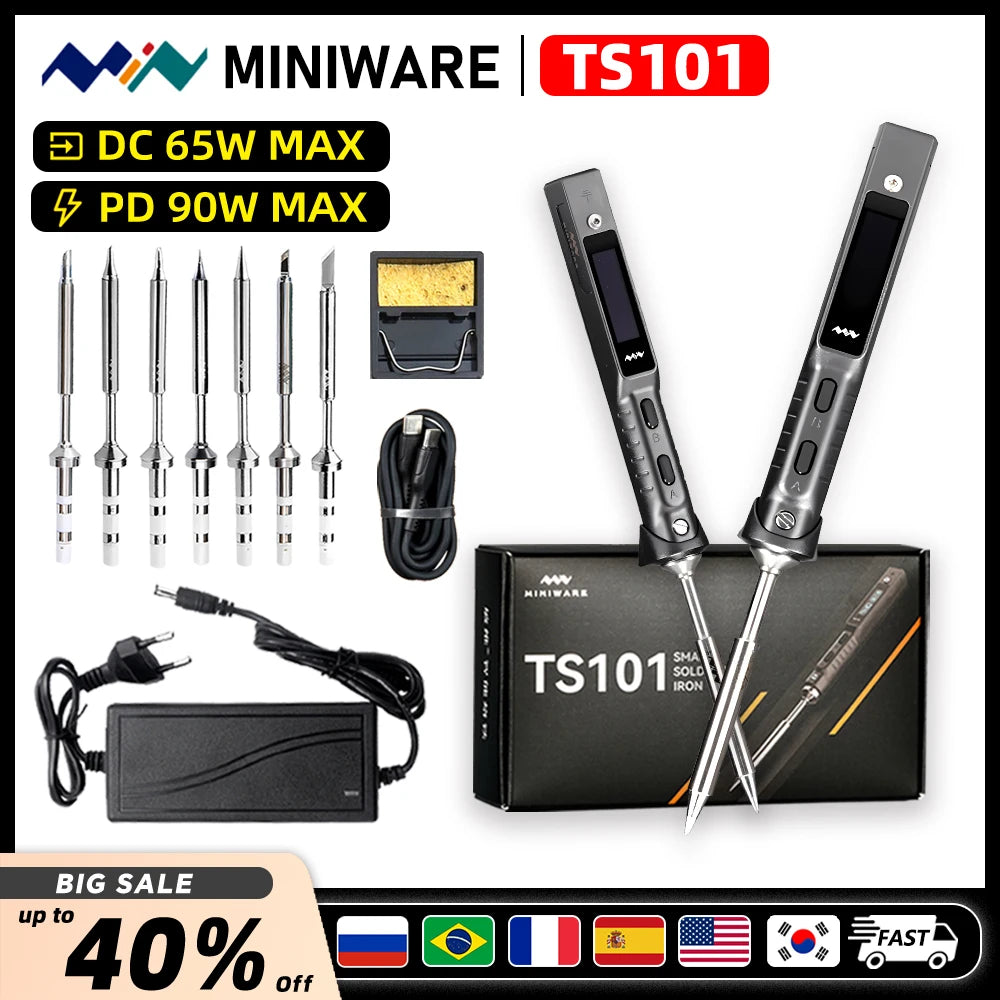 Original TS101 Electric Soldering Iron Adjustable Temperature Digital USB Mini Solder Station 90W TS100 TS 101 Upgrade With Tips