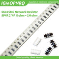 100pcs 0603 2*4 8P4R 2*4P 5% Network Resistor SMD array 0 ohm ~ 910K 2K 2.2K 4.7K 10K 22K 47K 100K 1M 1 10 100 220 470 ohms
