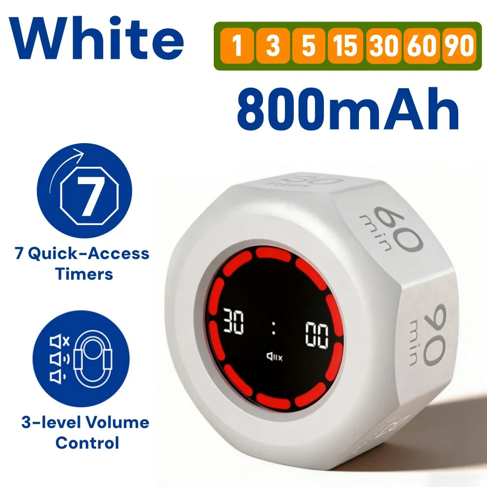 Rotating Pomodoro Timer Preset, Desk Productivity Flip Timer, ADHD Tool Cube Countdown Stopwatch for Study, School, Kitchen Work