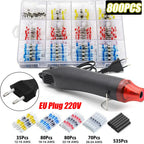 100/800PCS Solder Seal Wire Connectors Heat Shrink Solder Butt Connectors Kit Automotive Marine Insulated with 300W Hot Air Gun