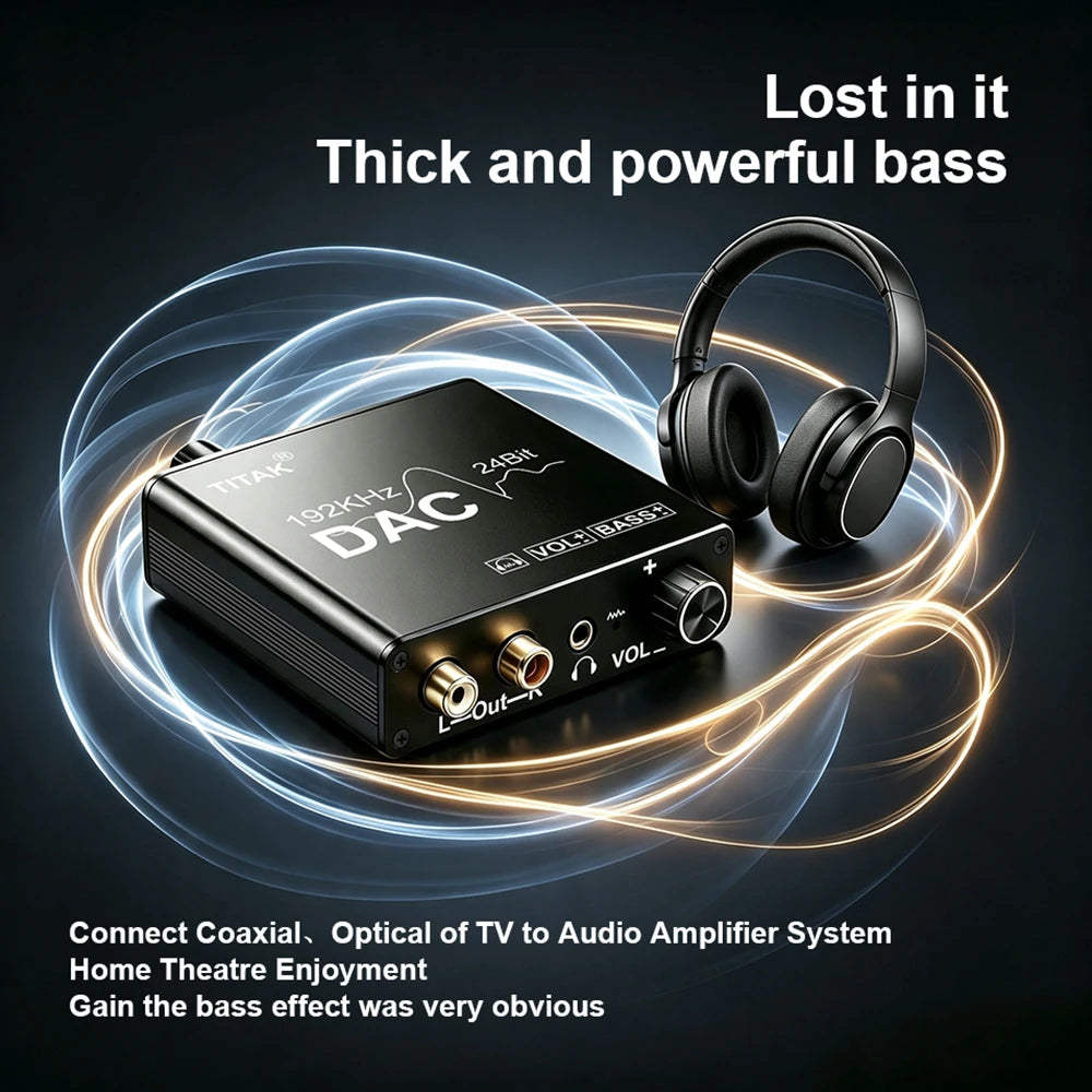 192KHz/24Bit DAC Digital to Analog Audio Converter Digital SPDIF Optical Toslink Coaxial to Analog Stereo L/R RCA and 3.5mm Jack