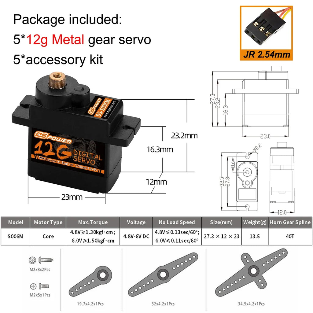 1/5pcs DSpower 9g 12g Metal/plastic Gear Mini Micro Servo Motor for RC Plane SG90 MG90S Helicopter Drone Fixed-Wing Car Robot