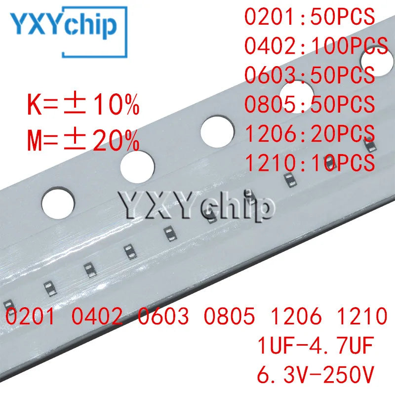 0201 0402 0603 0805 1206 1210 CHIP CERAMIC CAPACITOR 1UF 2.2UF 4.7UF 6.3V 10V 16V 25V 35V 50V 100V 200V 250V X7R X5R 10% 20%