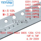 0201 0402 0603 0805 1206 1210 CHIP CERAMIC CAPACITOR 1UF 2.2UF 4.7UF 6.3V 10V 16V 25V 35V 50V 100V 200V 250V X7R X5R 10% 20%
