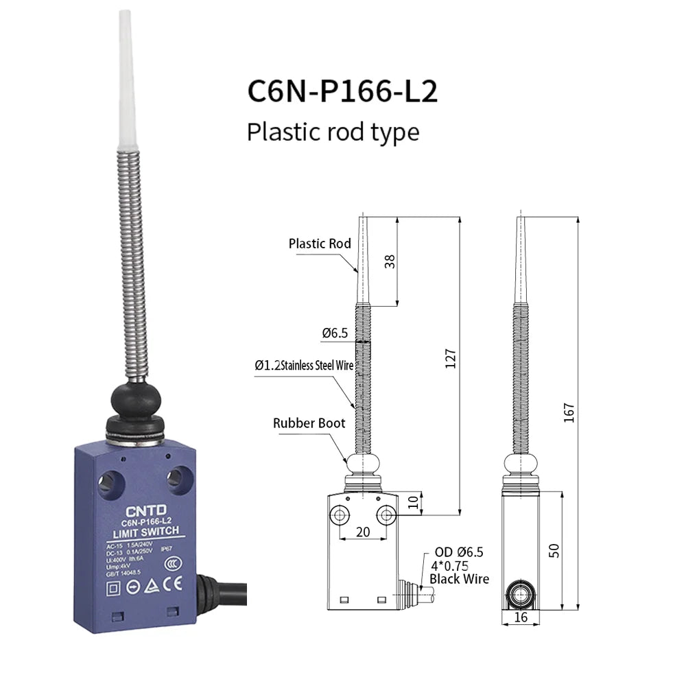 CNTD Micro Limit Switch C6N Series C6N‑101 C6N‑102 C6N‑111 C6N‑121 1NO1NC 10A 250V IP67 Waterproof For Automated Machinery