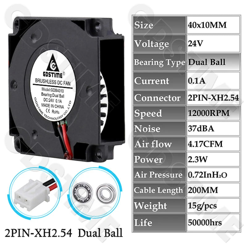 Gdstime 4010 24V Blower 12V 5V Cooler Fan 5015 Radial Fan 50x15MM Turbine Cooling Fan 30MM Micro Fan for 3D Printer Part Cooling