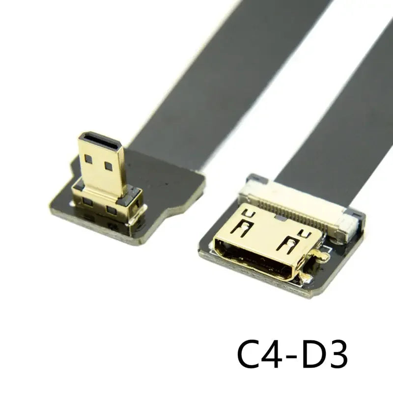 Ribbon FPV HDMI-Compatible Connector Flexible Flat Cable Raspberry Pi 4 Micro HDMI To HDMI Mini HDMI Female 90 Degree FFC 20pin