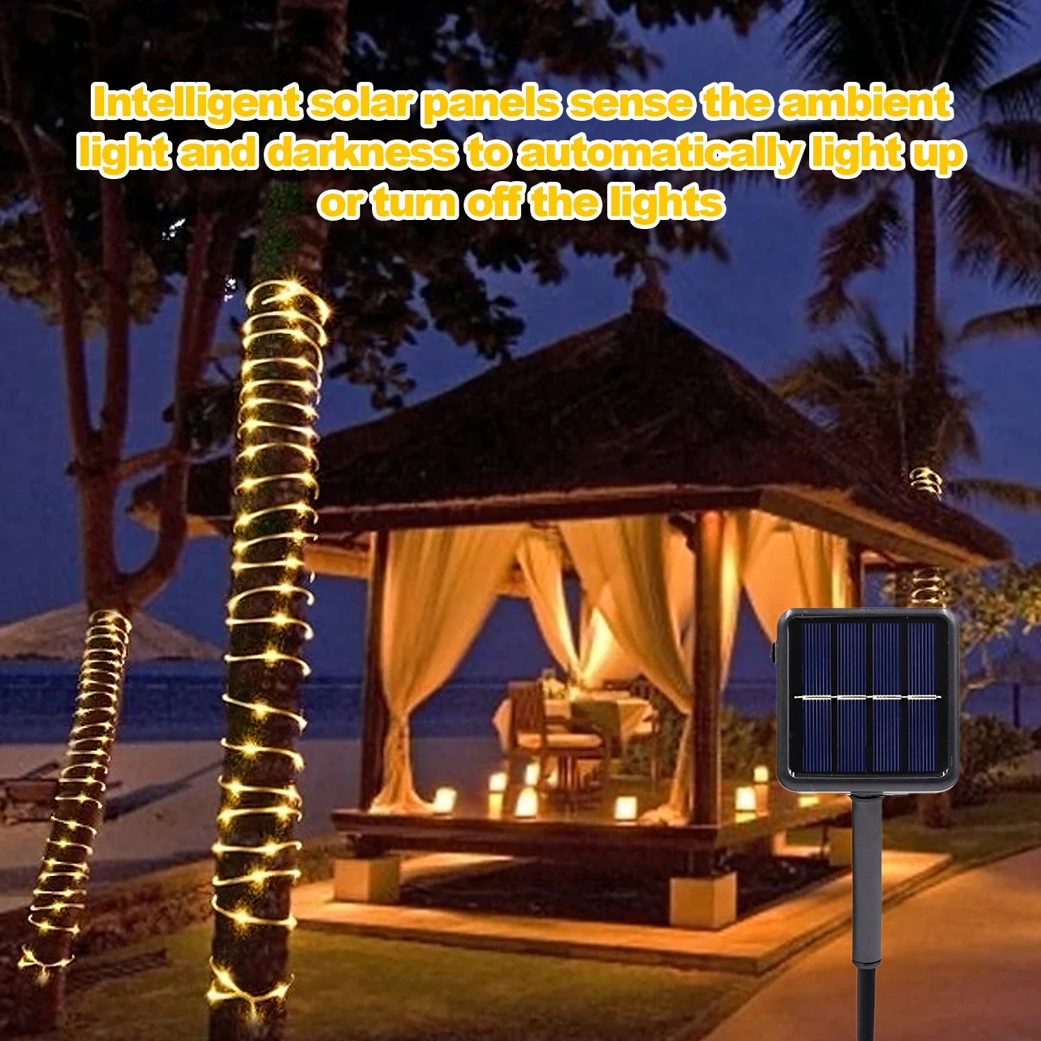 Solar Rope Lights Solar LED Light Path Deck Outdoor Garden Solar String Lights Waterproof Outdoor Lighting Strips 8 Light Modes