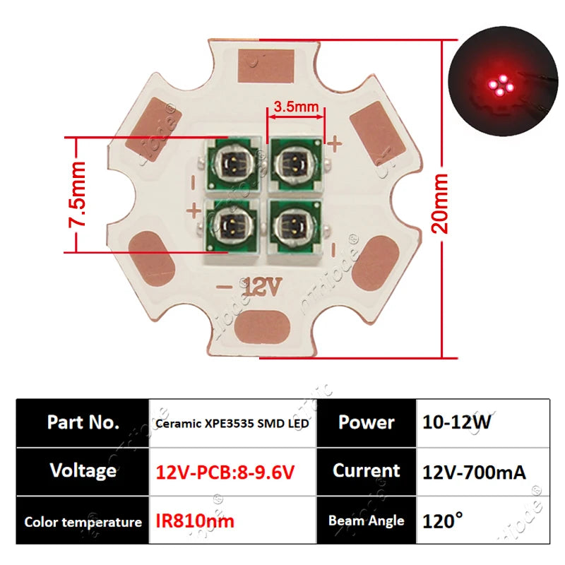 IR LED 10W High Power Chip Infrared 660nm/730/760/810/850/940nm 12W 3535 Bead 2V 4V 8V 700/1400/2800mA For Night Vision Security