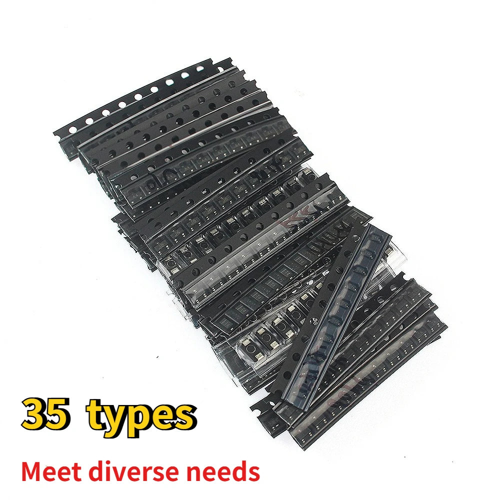 350pcs SMD Transistor and Diode Assortment Kit 1N4148 M1 S9012 S9013 S9014 S9015 S9018 S8550 S8050 2N2222 2N3904 SOT-23 PNP/NPN