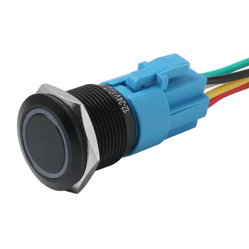 5PCS 16/19/22mm Metal Button Switch  Black Shell Flat Head Waterproof LED Momentary Reset Latching Button Switch 12V 24V 220V