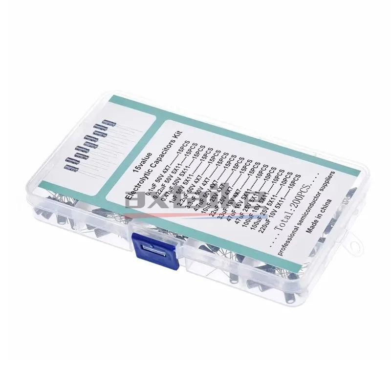120/200/500Pcs 16V 25V 50V 0.1uF - 1000uF Aluminum Electrolytic Capacitor Assorted Kit Box 1uF 4.7uF 10uF 47uF 220uF 330uF 470uF