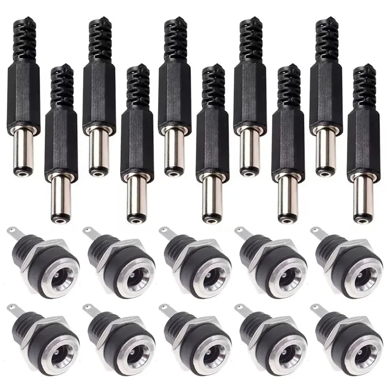 10Pairs DC Power Supply Jack Socket Female Panel Mount Connector 3-Pin 5.5x2.1mm 5.5mm*2.5mm Male DC Power Plug