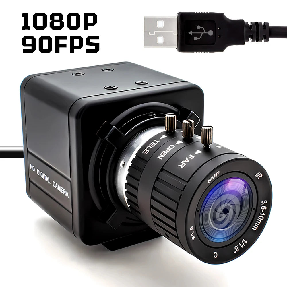 Global Shutter USB Camera 1080P 90FPS Industrial Metal Box With 5-100mm Varifocal Lens Plug Play For Meeting Document Scanning
