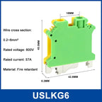 5Pcs USLKG-2.5/3/5/6/10N Terminal Block UK Yellow Green Ground Terminal Block Two-color 34A-101A 800V Rail Ground Terminal Block