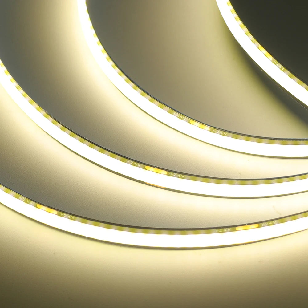 12V 24V Black PCB COB LED Strip Light 3000K 4000K 6000K 320LED/m High Density Lighting for Kitchen Cabinets Flex Tape RA90 IP30