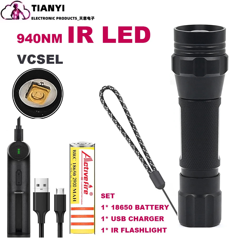 IR 850nm&940nm Latest Infrared Chip LED Zoom Night Vision Infrared Fill Light Tactical Hunting Zoom Flashlight IR Lighting Light