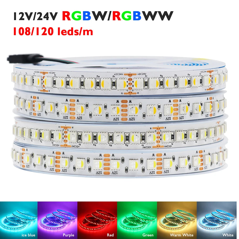 5m RGBW RGBWW Led Strip Light 4 Colors In 1 Chip 12V 24V 5050 120 60 108 LEDs Flexible Tape Ribbon RGB Warm White DC Home Decor