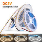 3mm 5mm PCB LED Strip Light Ultra Thin 1 LED Cut 5V 2835 120LEDs/m 8mm Flexible Tape DC IP21 Not Waterproof Warm Natural White