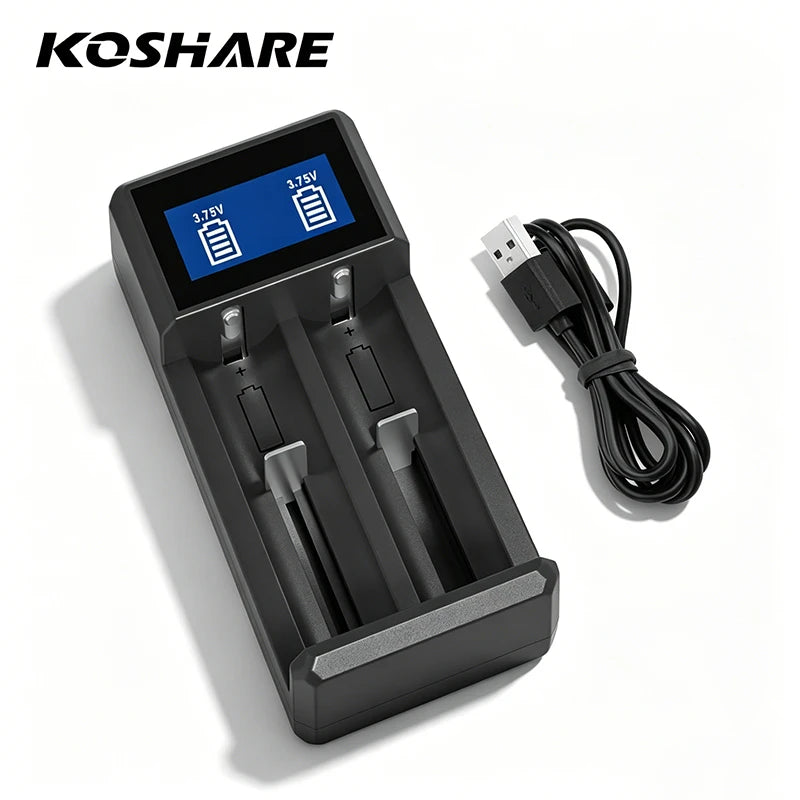 KOSHARE A402 2 Slots LCD Smart Battery Charger For 3.7V 18650 Lithium Rechargeable Batteries Universal With Type-C Port Input