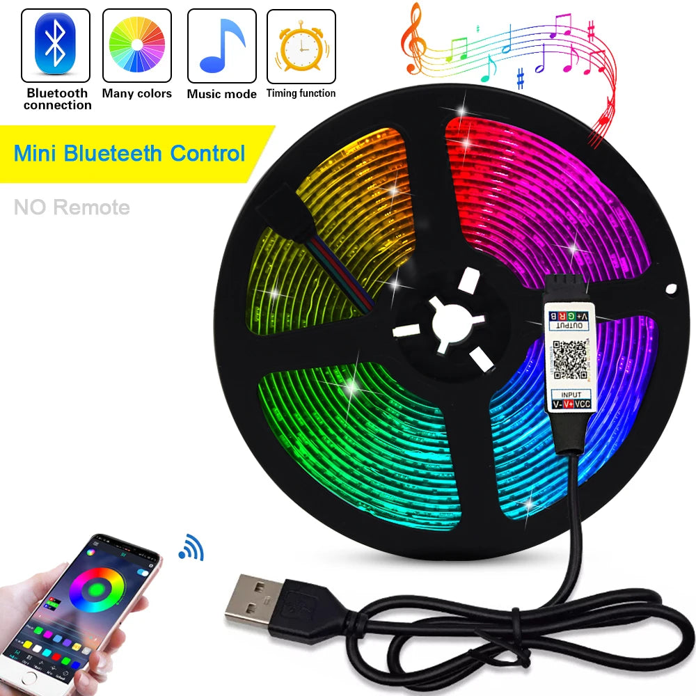 5V USB RGB LED Strip Light Remote Control 5050 30LED/m 5m 10m Lights Tape TV Backlights Home Decoration 0.5/1/2/3m Black PCB