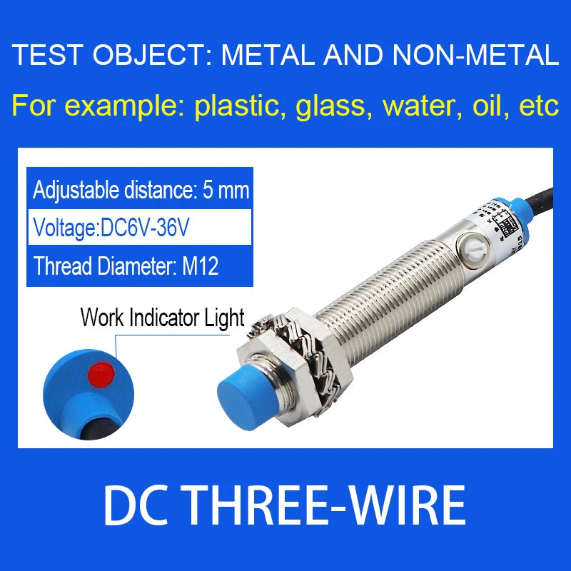 Cloweit M12 Capacitive Proximity Switch Level Sensor Detects Metal Liquid In Plastic Feed LJC12A3-A Series Shielded Unshielded