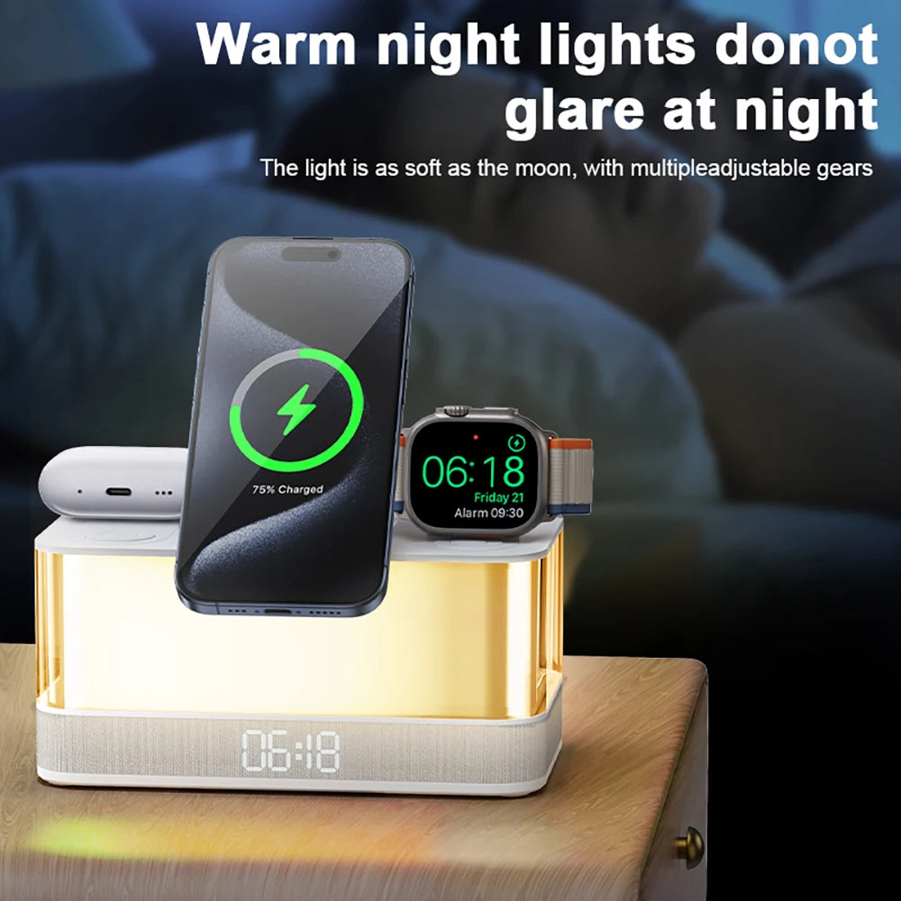 Domars Wireless Charger with Colorful Night Light and Built-In Audio Speaker Supports Fast Charging for Smartphones Earphones