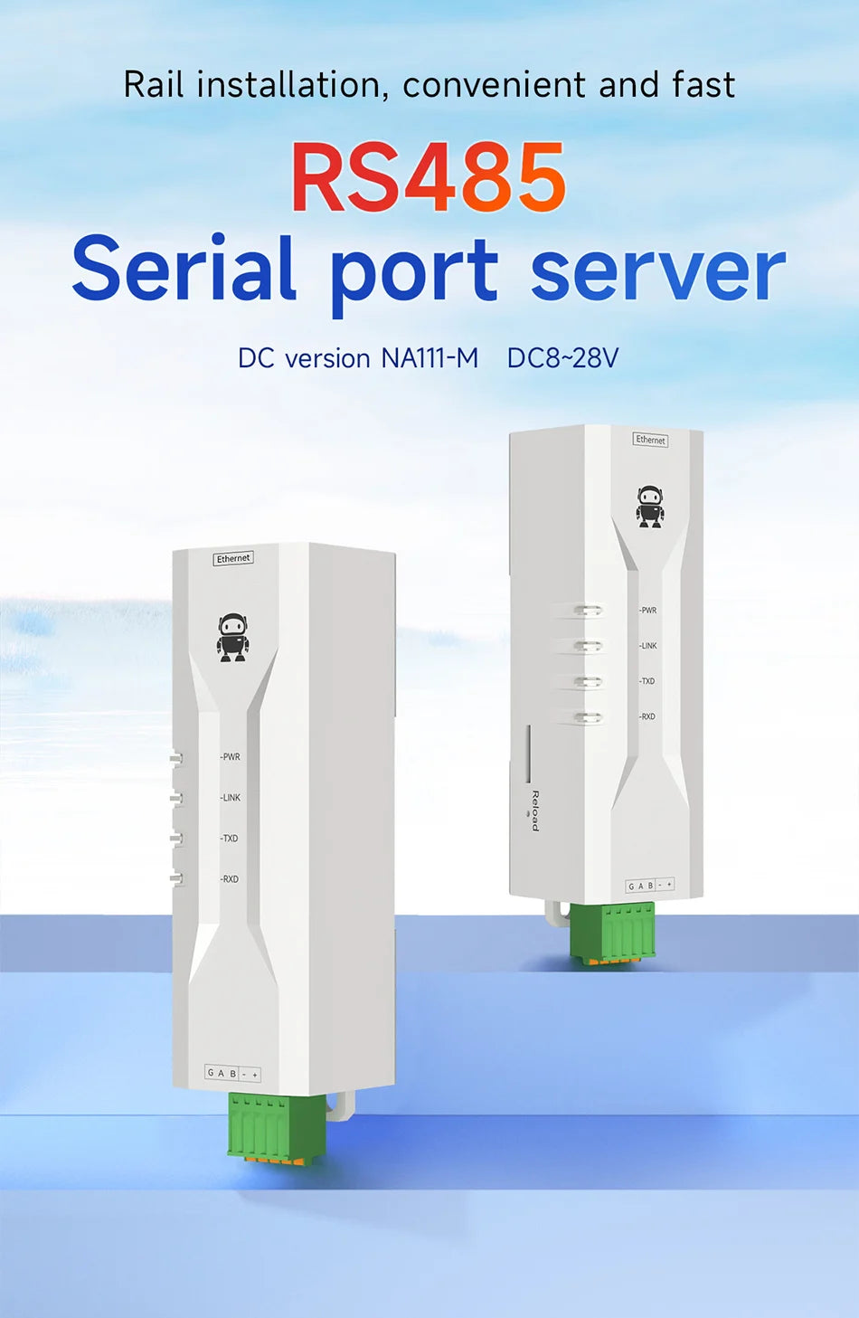 RS485 to Ethernet Serial Server CDEBYTE NA111-M DC 8～28V RS485 RJ45 TCP/UDP MQTT Small Size Modbus Industrial Grade AT Command