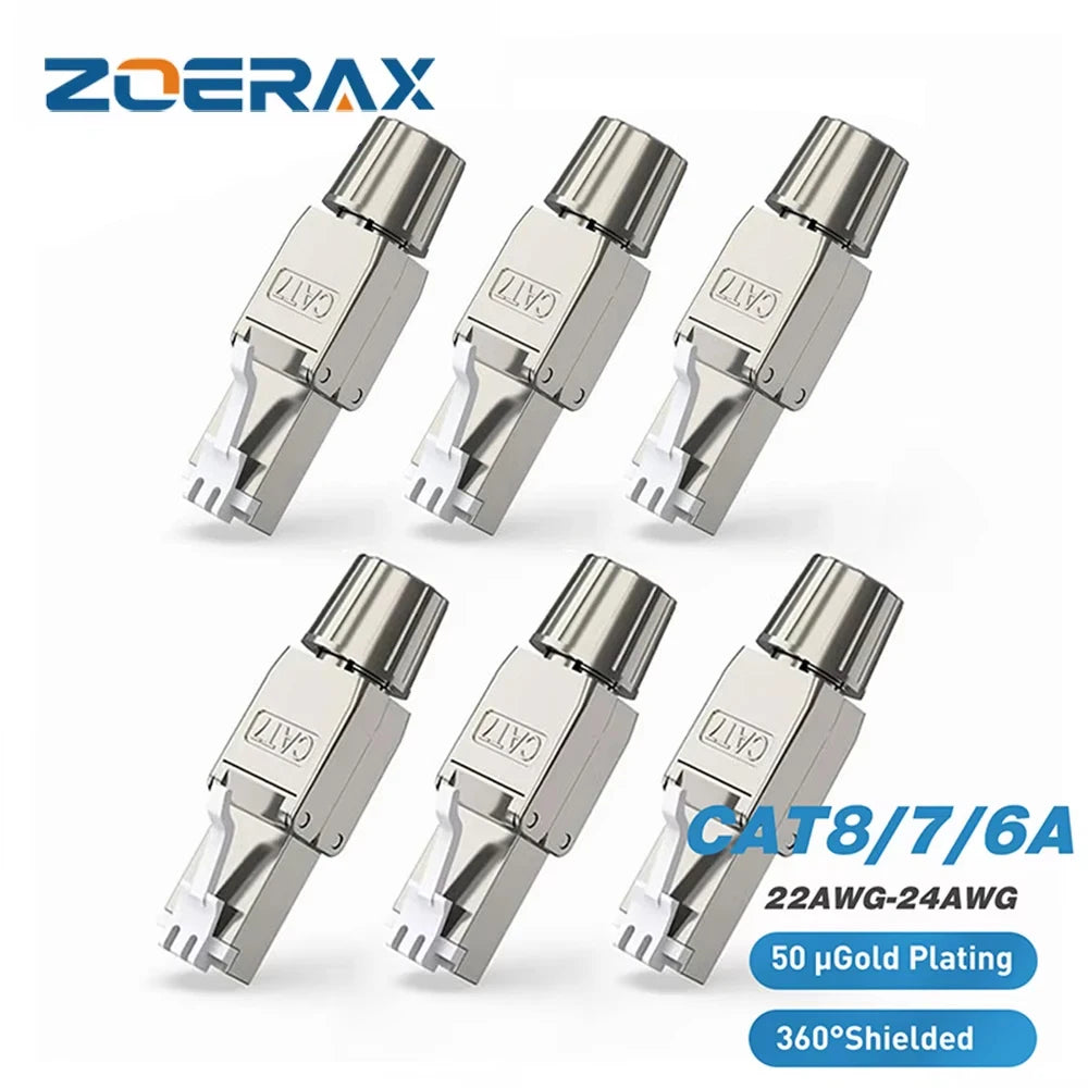 ZoeRax Cat8 Cat7 Cat6A RJ45 Connector, Tool-Free Toolless Shielded Ethernet Termination Plug for Solid Bulk S/FTP Ethernet Cable