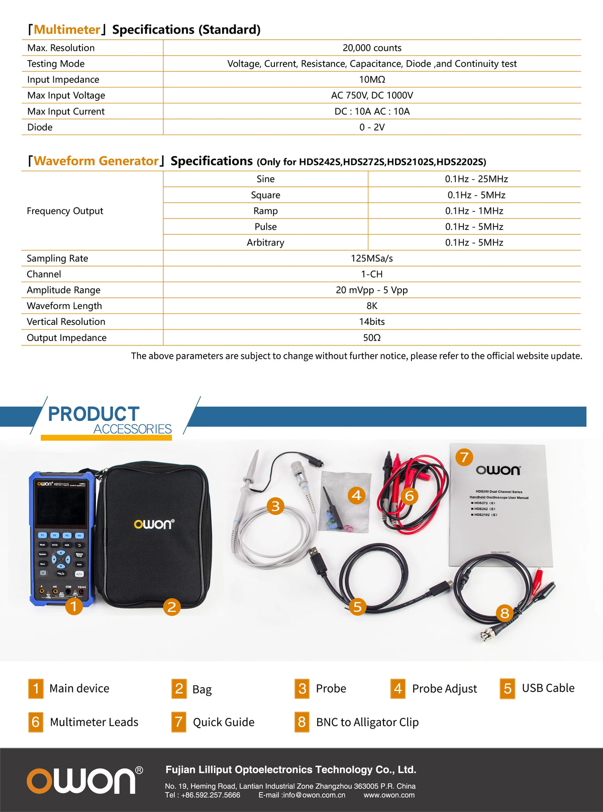 OWON HDS200 Series Handheld Digital Oscilloscope Portable 2CH Multimeter High Precision Electronic Repair Laboratory Test